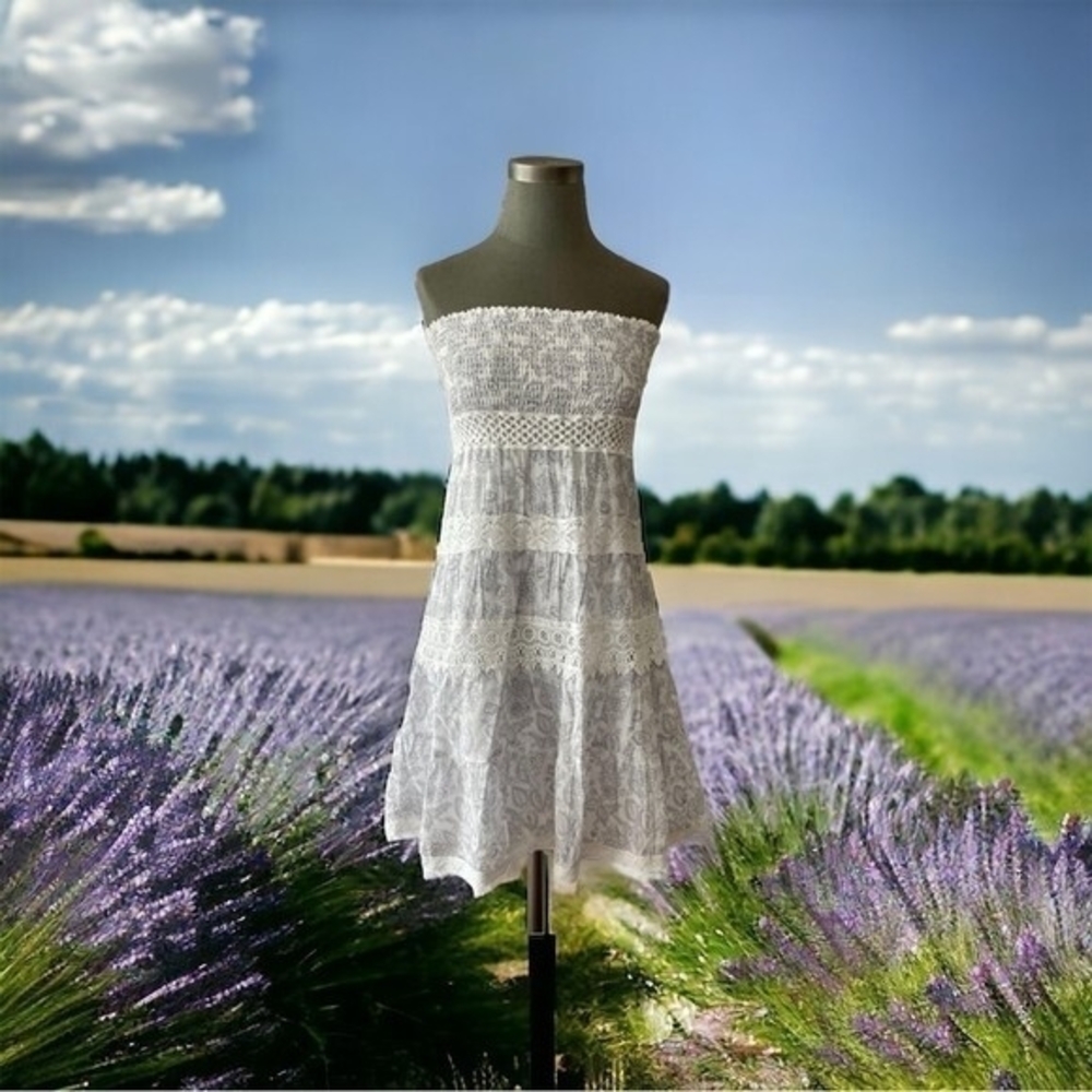 Victorias Secret Strapless White Floral Lace Mini Dress Cotton Fit Flare XS - Picture 4 of 11